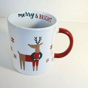 Holiday Home Christmas Mug Reindeer Tree Snowflake Merry & Bright Large 30oz NEW